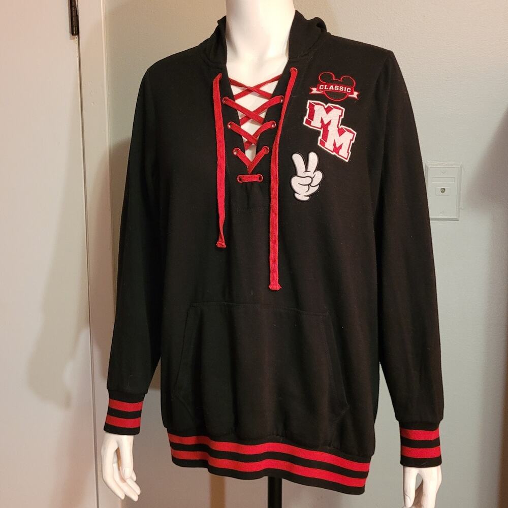 Disney Mickey Varsity Lace Up Hoodie 1X Streetwear Y2K Casual Athleisure